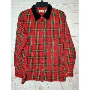 Basic Edition Holiday Mistletoe Thick Collar Button Up Red Green Large Shirt
